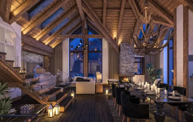 Chalet tout en bois avec grande hauteur sous plafond © korisbo - Fotolia.com