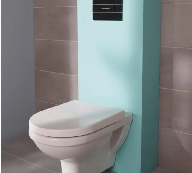Un bâti-support de toilettes bleu turquoise