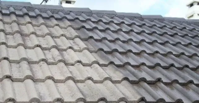 Le toit avec tuiles en béton